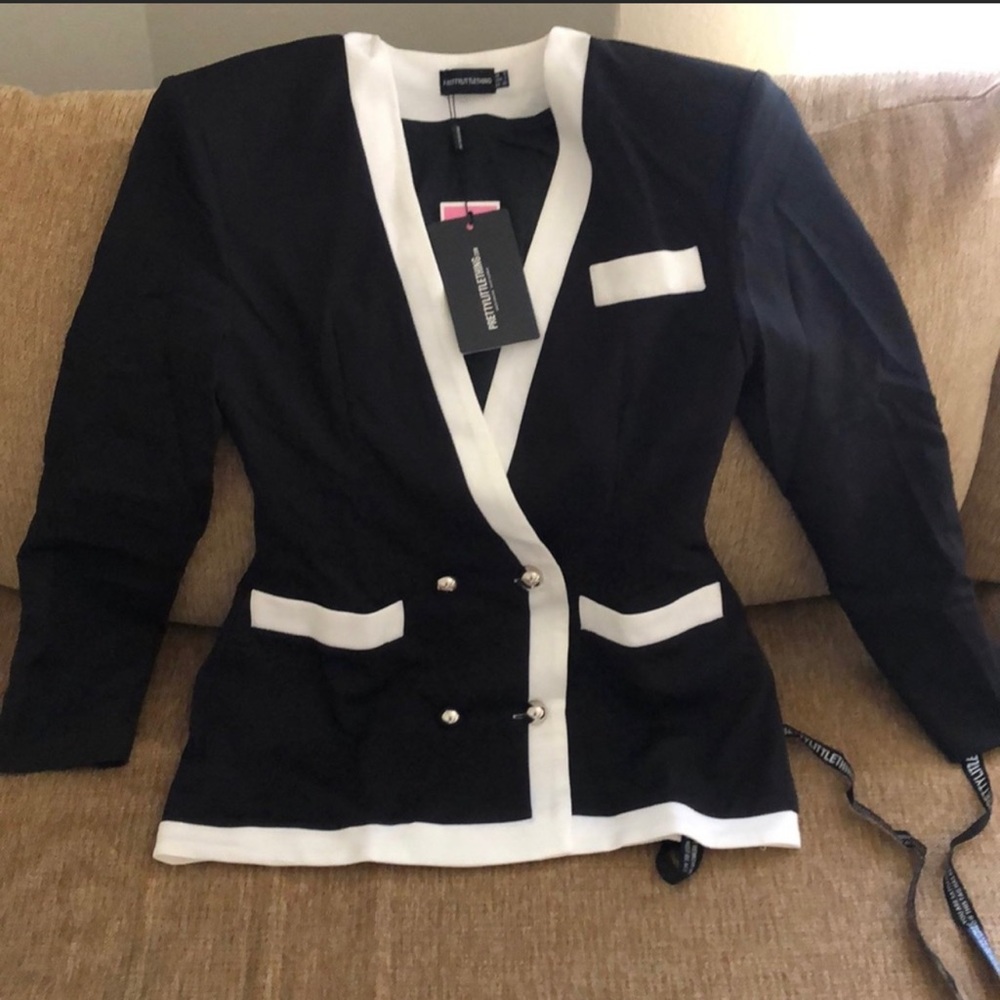 PRETTY LITTLE THING BLACK & WHITE BLAZER US 2
